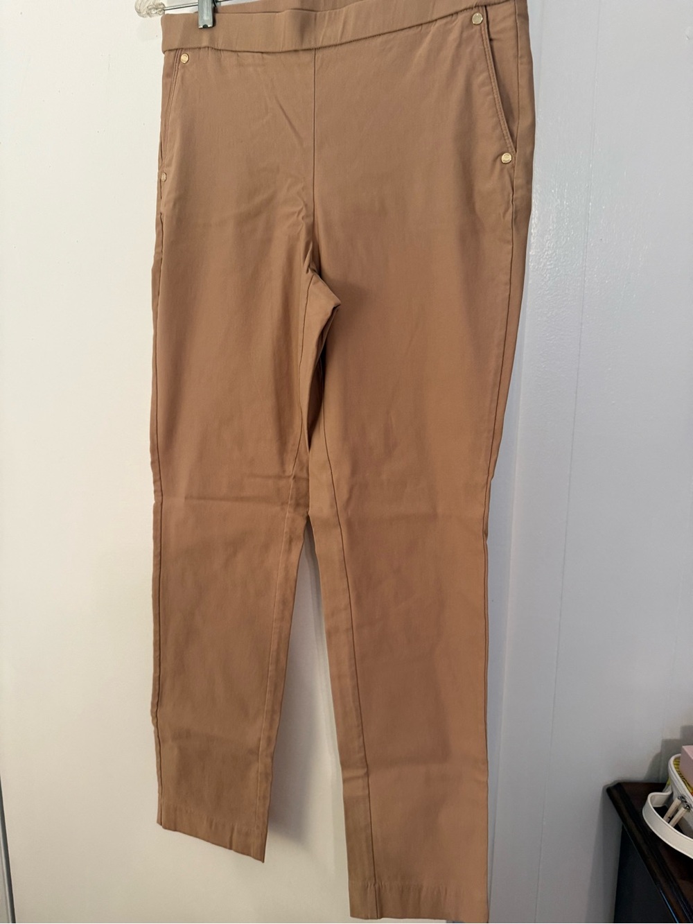 Anne Klein Tan Pull-On Slim Stretch Pants